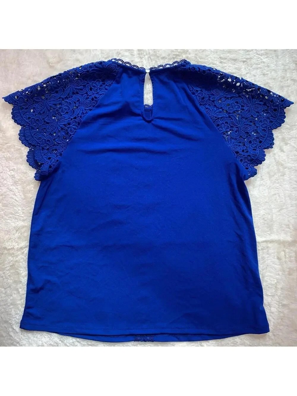 Cable & Gauge Women’s Royal Blue Lace Sleeve Blouse Button Detail Sz Med